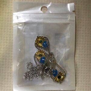 Sunflower and Blue Bow Necklace